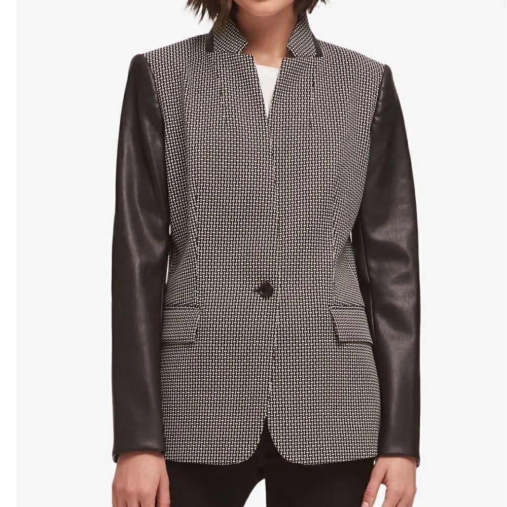 NWOT DKNY faux leather sleeve blazer Small